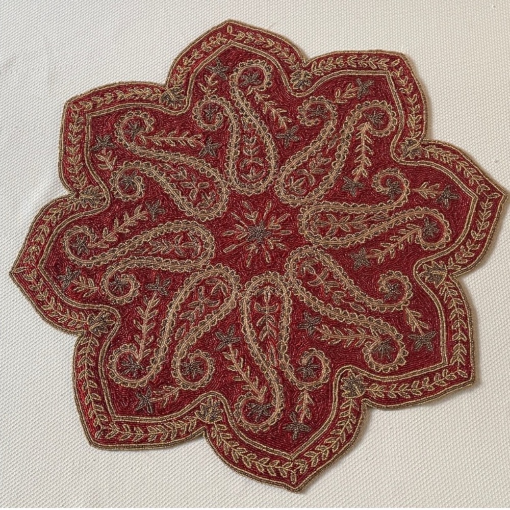 Vintage Red and Gold Glass Beaded
Table Topper